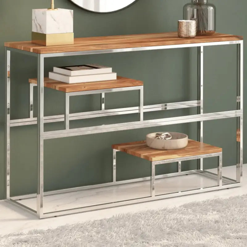 Wandtafel met gehard glas voor decoratie en functionaliteit - Zilverkleurig en lichtbruin / 1 / Hout - Consoletafels