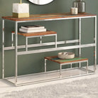 Wandtafel met gehard glas voor decoratie en functionaliteit - Zilverkleurig en bruin / 1 / Hout - Consoletafels