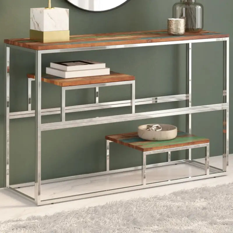 Wandtafel met gehard glas voor decoratie en functionaliteit - Zilverkleurig en bruin / 1 / Hout - Consoletafels