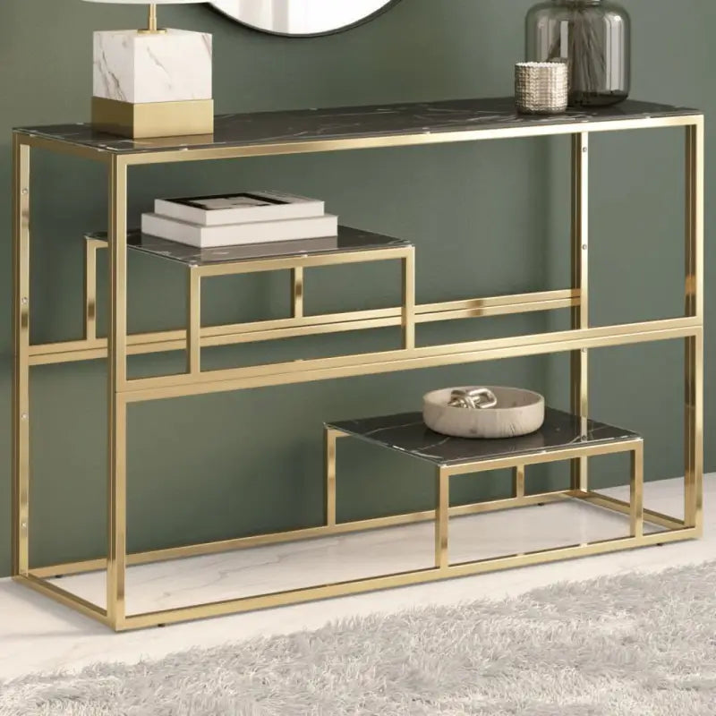 Wandtafel met gehard glas voor decoratie en functionaliteit - Goud en zwart / 1 / Glas - Consoletafels