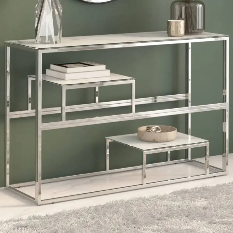 Wandtafel met gehard glas voor decoratie en functionaliteit - Zilver en wit / 1 / Glas - Consoletafels