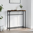 Wandtafel van bewerkt hout met metalen frame en verstelbare poten - Gerookt eiken / 1 - Bijzettafels