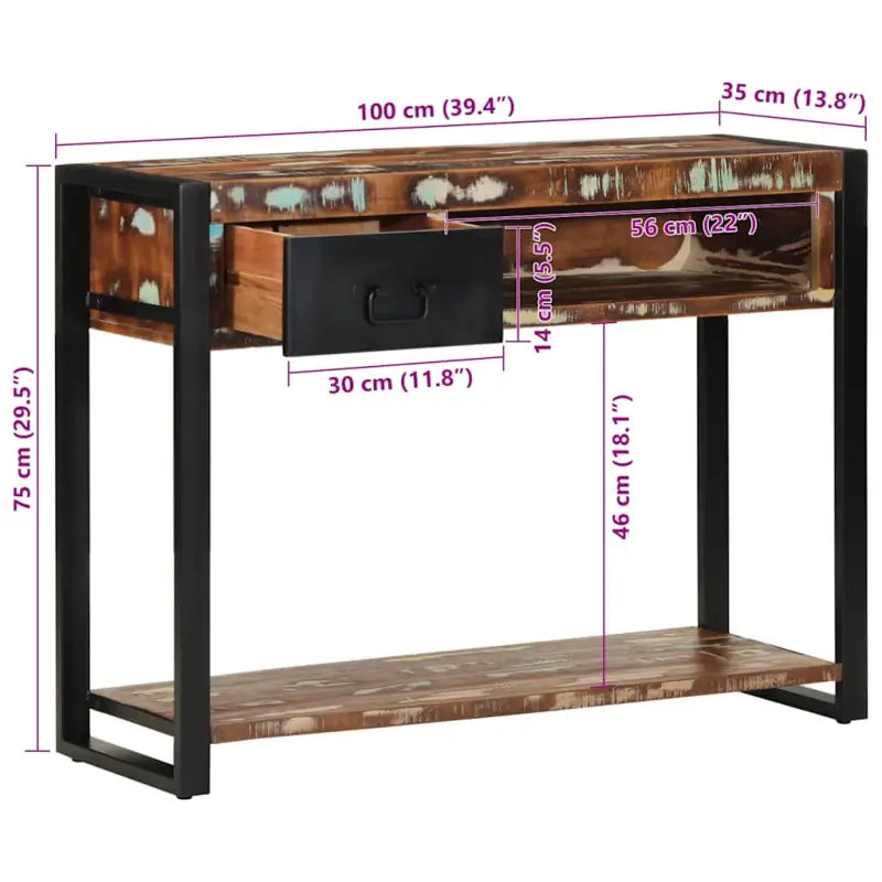 Wandtafel van massief gerecycled hout voor praktische opbergruimte - Consoletafels