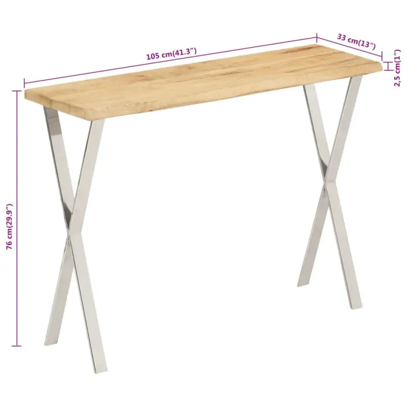 Wandtafel van massief mangohout met natuurlijke rand en vorm - Consoletafels
