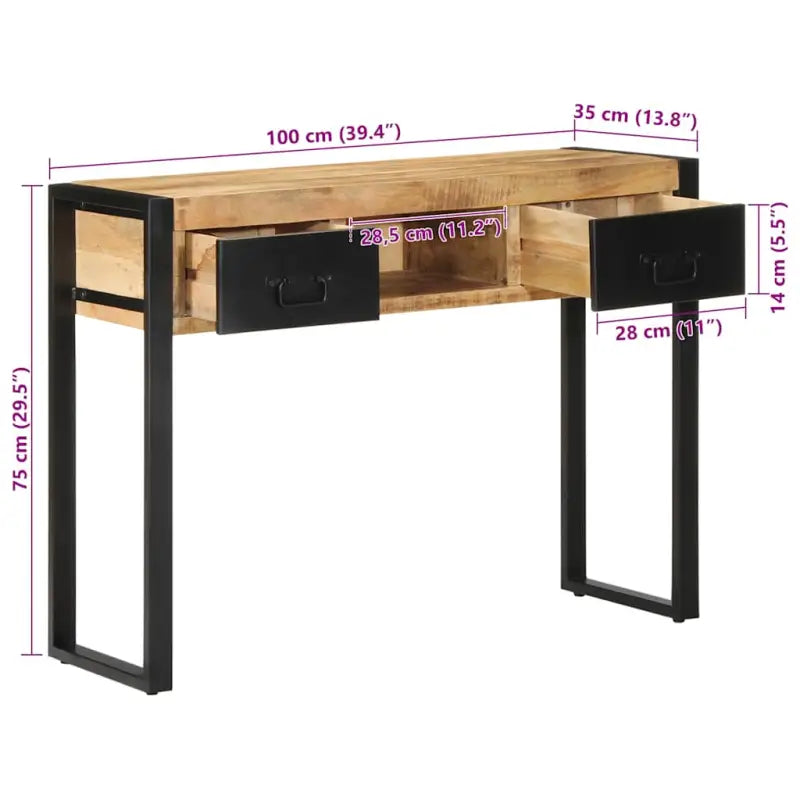 Wandtafel van massief ruw mangohout voor woonkamer en gang - Consoletafels