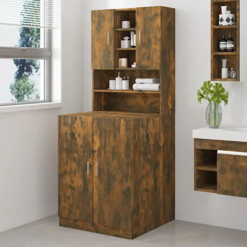 Wasmachinekast voor extra opbergruimte in badkamer of wasruimte - Gerookt eiken - Accessoires voor wasmachines & drogers