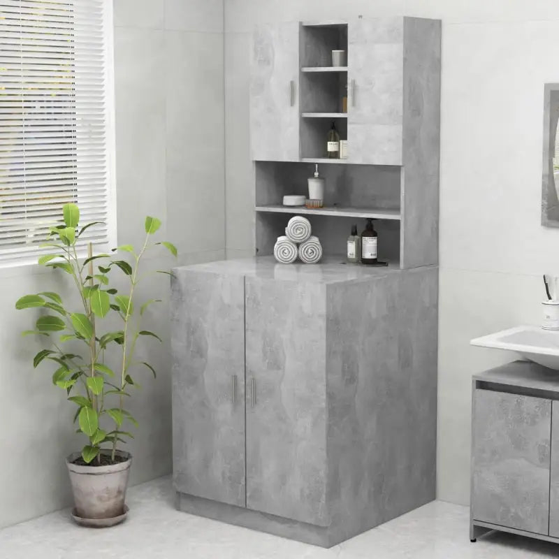 Wasmachinekast voor extra opbergruimte in badkamer of wasruimte - Betongrijs - Accessoires voor wasmachines & drogers