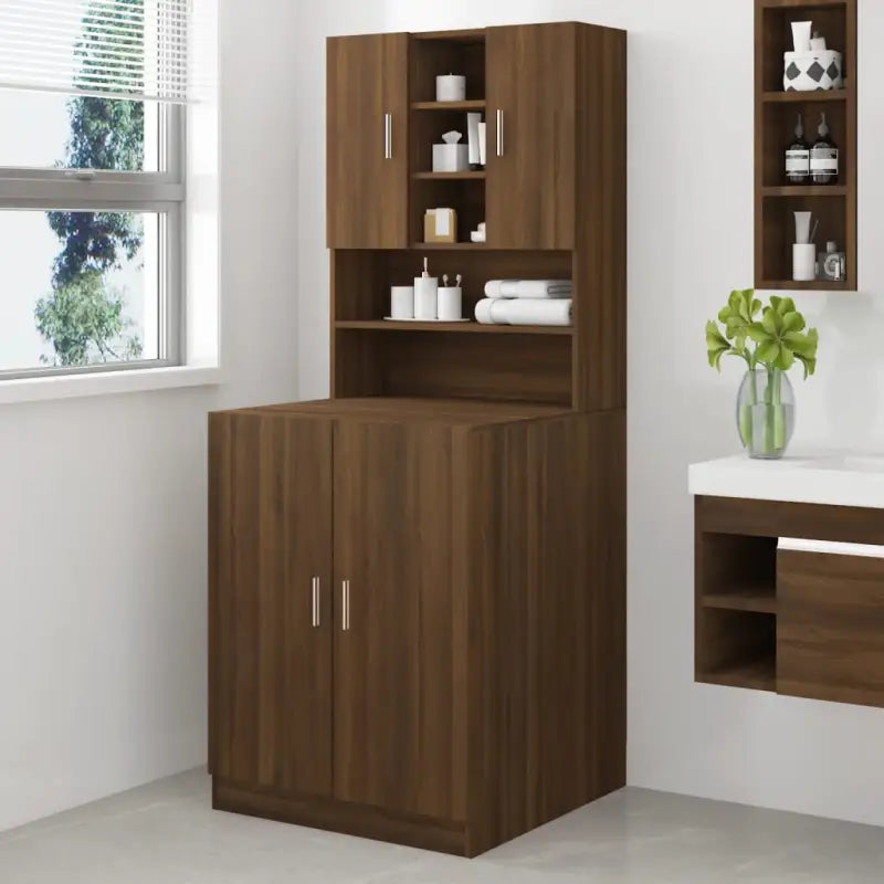 Wasmachinekast voor extra opbergruimte in badkamer of wasruimte - bruin eikenkleur - Accessoires voor wasmachines &