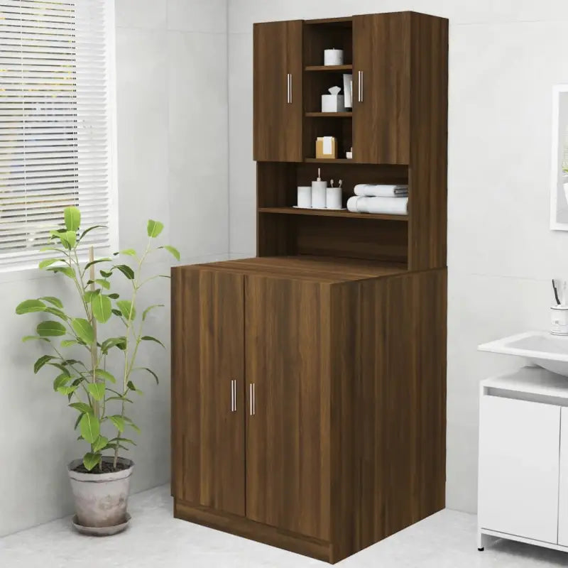 Wasmachinekast voor extra opbergruimte in de badkamer - bruin eikenkleur - Accessoires voor wasmachines & drogers