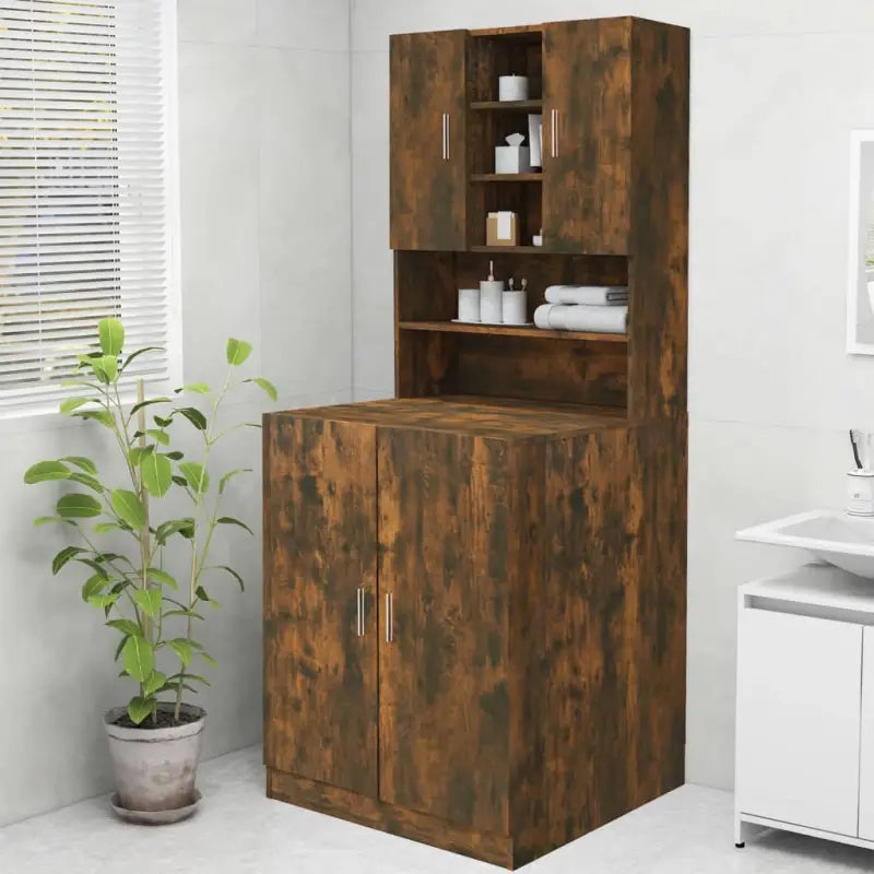 Wasmachinekast voor extra opbergruimte in de badkamer - Gerookt eiken - Accessoires voor wasmachines & drogers