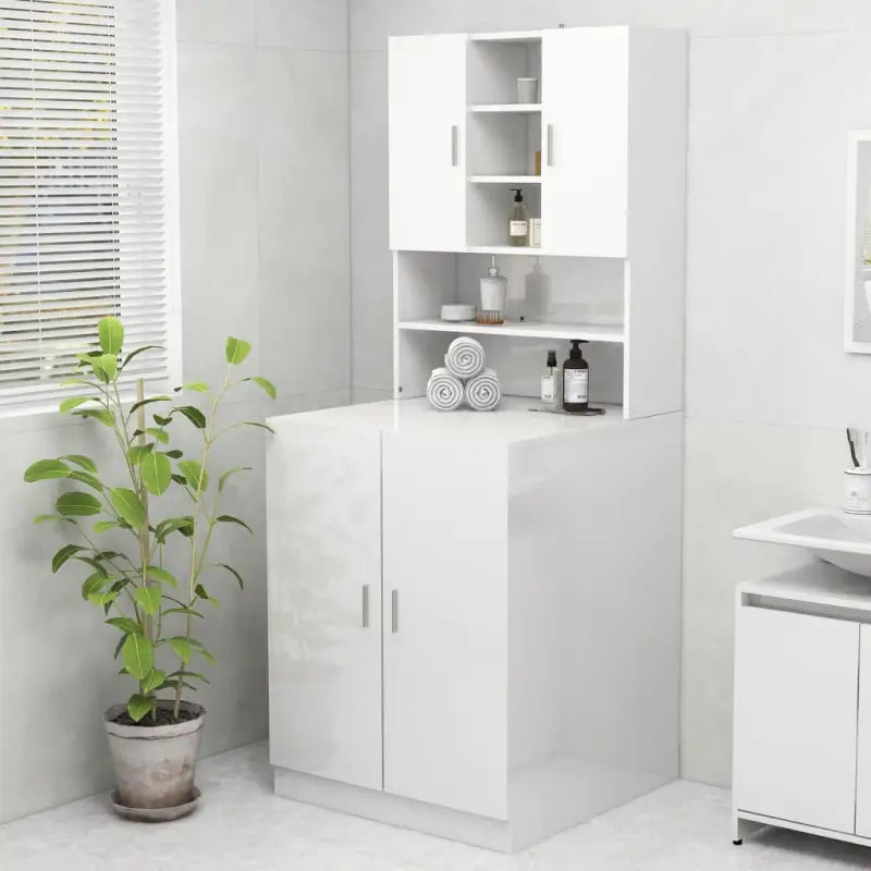 Wasmachinekast voor extra opbergruimte in de badkamer - Hoogglans wit - Accessoires voor wasmachines & drogers