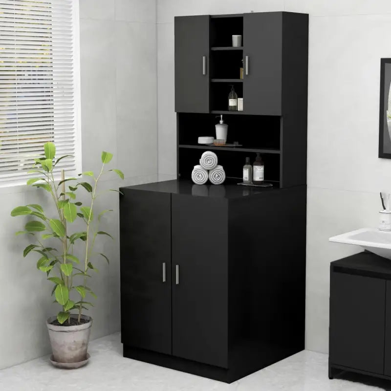 Wasmachinekast voor extra opbergruimte in de badkamer - Zwart - Accessoires voor wasmachines & drogers