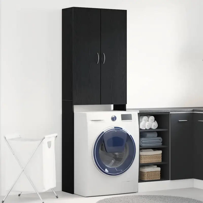Wasmachinekast voor extra opbergruimte in de badkamer - Zwart eiken - Accessoires voor wasmachines & drogers