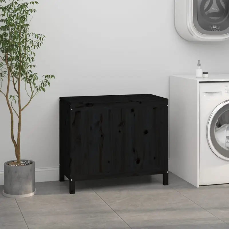 Wasmand van massief grenenhout met houten poten en hydraulische gaslift - Wasmanden