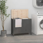 Wasmand van massief grenenhout met houten poten en hydraulische gaslift - Grijs / 88.5 x 44 x 76 cm / 1 - Wasmanden