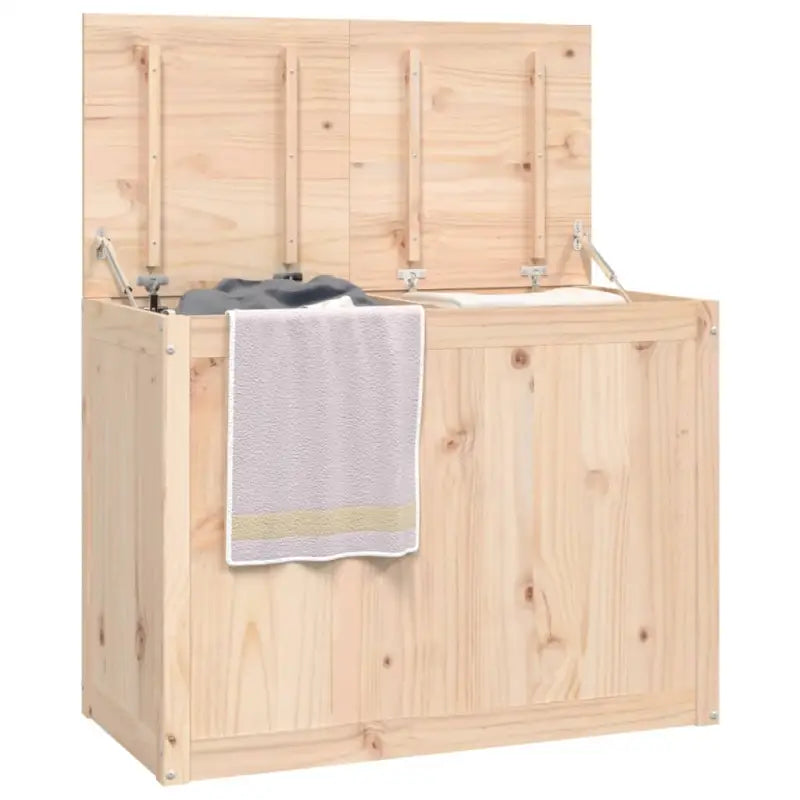 Wasmand van massief grenenhout met hydraulische gaslift voor badkamer - Naturel / 88.5 x 44 x 66 cm / 1 - Wasmanden