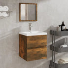 Wastafelkast met spiegel in wit materiaal en opvallende totale afmetingen - Gerookt eiken / 41 x 38.5 x 45 cm / 1