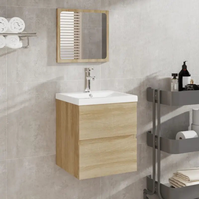 Wastafelkast met spiegel in wit materiaal en opvallende totale afmetingen - Sonoma eiken / 41 x 38.5 x 45 cm / 1