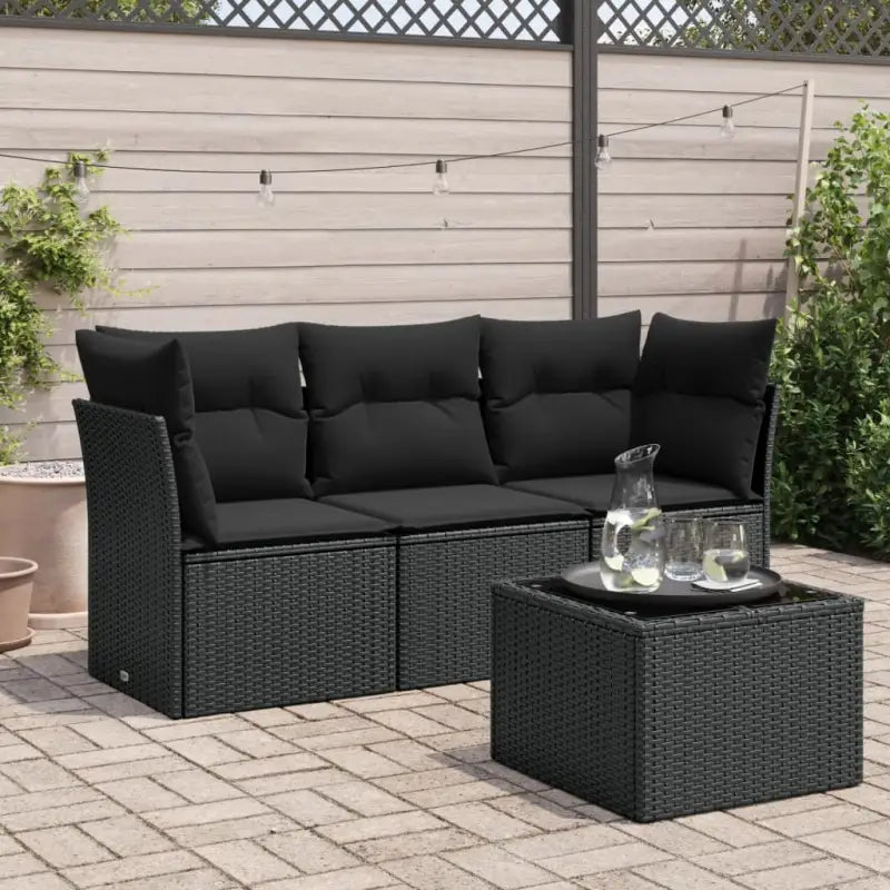 Waterdichte tas en zwart materiaal voor stijlvolle tuinbank met gepoedercoat staal - Zwart / Met tafel - Tuinsets