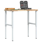 Werkbank in massief acaciahout met gepoedercoate metalen structuur - Bruin en wit / 100 x 60 x (73-99.5) cm / 1