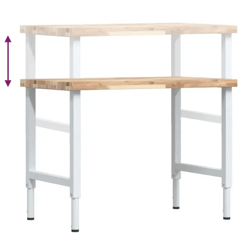 Werkbank in massief acaciahout met gepoedercoate metalen structuur - Bruin en wit / 100 x 60 x (73-99.5) cm / 1