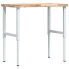 Werkbank in massief acaciahout met gepoedercoate metalen structuur - Bruin en wit / 100 x 60 x (73-99.5) cm / 1