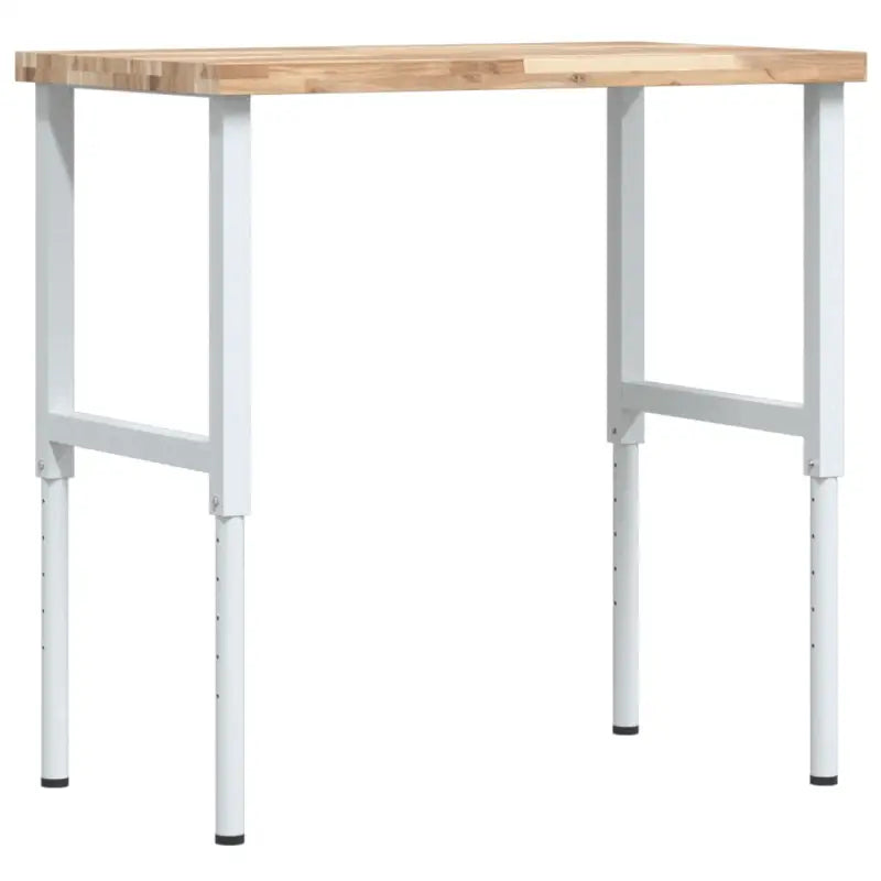Werkbank in massief acaciahout met gepoedercoate metalen structuur - Bruin en wit / 100 x 60 x (73-99.5) cm / 1
