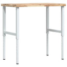 Werkbank in massief acaciahout met gepoedercoate metalen structuur - Bruin en wit / 100 x 60 x (73-99.5) cm / 1