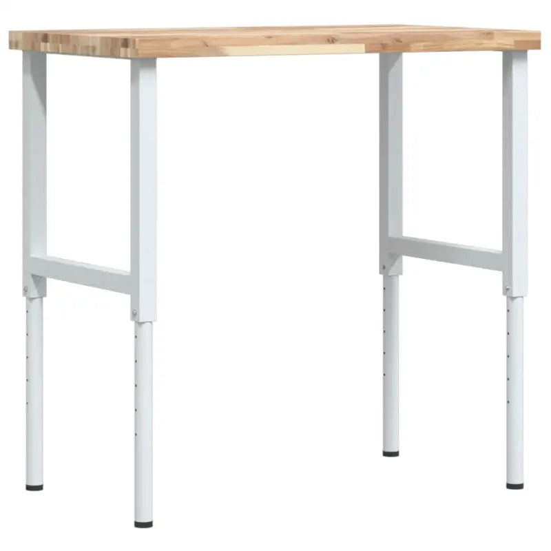 Werkbank in massief acaciahout met gepoedercoate metalen structuur - Bruin en wit / 100 x 60 x (73-99.5) cm / 1