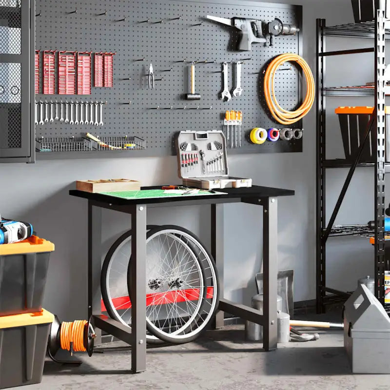 Werkbank met massief eikenhout en gepoedercoat metaal voor groot werkgebied - Werkbanken