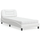 Wit materiaal bed met multiplex lattenbodem en 22d pu-schuim matras - Wit / 90 x 200 cm - Bedden & bedframes