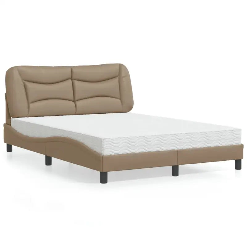 Wit materiaal bed met multiplex lattenbodem en 22d pu-schuim matras - Cappuccino / 140 x 190 cm - Bedden & bedframes