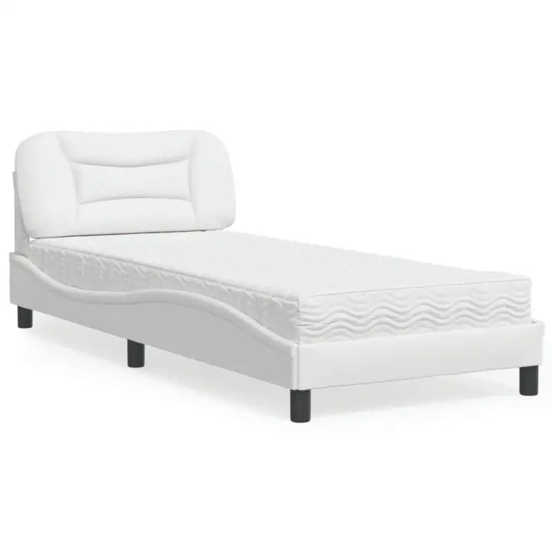 Wit materiaal bed met multiplex lattenbodem en 22d pu-schuim matras - Wit / 80 x 200 cm - Bedden & bedframes