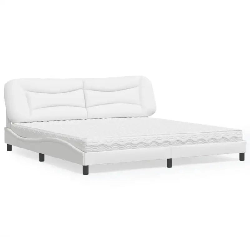 Wit materiaal bed met multiplex lattenbodem en 22d pu-schuim matras - Wit / 200 x 200 cm - Bedden & bedframes