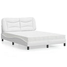 Wit materiaal bed met multiplex lattenbodem en 22d pu-schuim matras - Wit / 140 x 200 cm - Bedden & bedframes