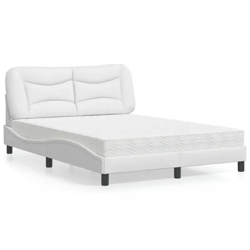 Wit materiaal bed met multiplex lattenbodem en 22d pu-schuim matras - Wit / 140 x 200 cm - Bedden & bedframes