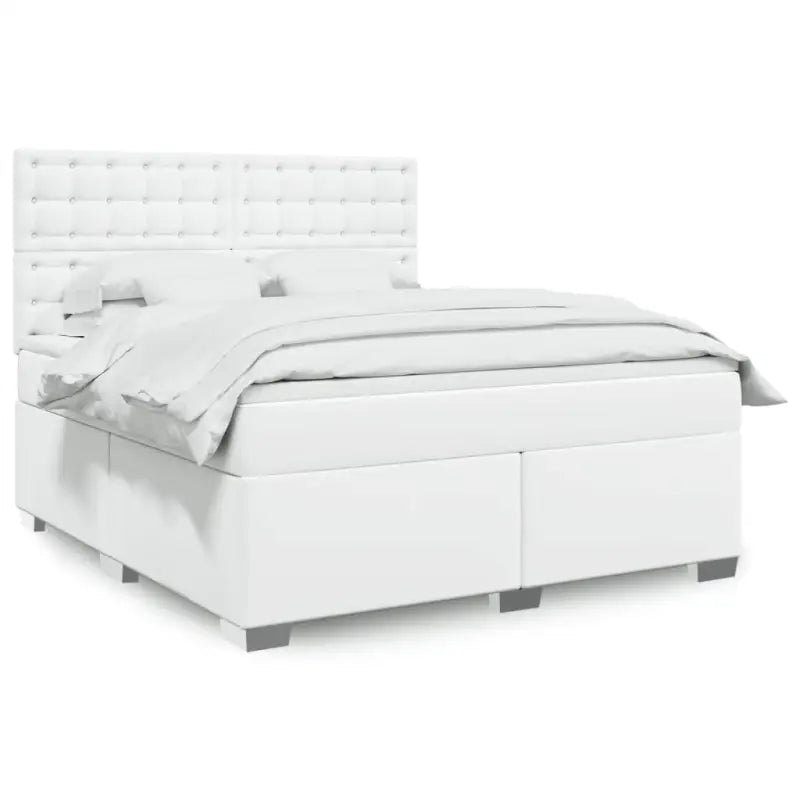 Wit materiaal boxspring met hoogte verstelbaar en massief grenenhout - Wit / 180 x 200 cm / knoppwn - Bedden & bedframes