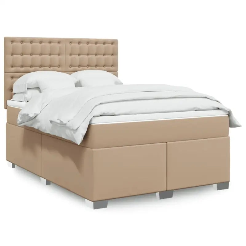 Wit materiaal boxspring met hoogte verstelbaar en massief grenenhout - Cappuccino / 140 x 200 cm / knoppwn - Bedden &