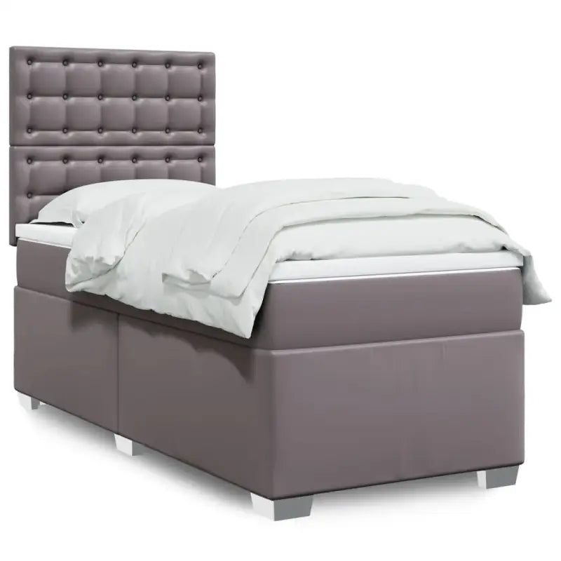 Wit materiaal boxspring met hoogte verstelbaar en massief grenenhout - Grijs / 90 x 200 cm / knoppwn - Bedden &