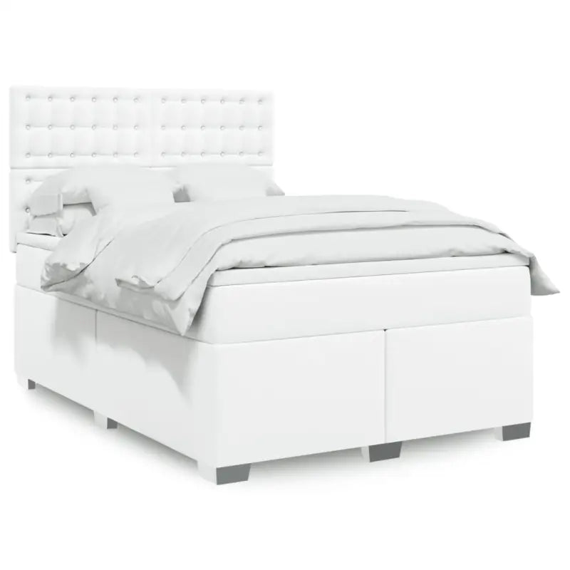 Wit materiaal boxspring met hoogte verstelbaar en massief grenenhout - Wit / 140 x 200 cm / knoppwn - Bedden & bedframes