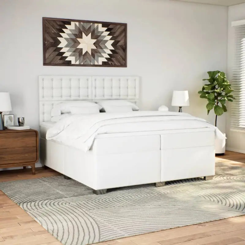 Wit materiaal boxspring met hoogte verstelbaar en massief grenenhout - Bedden & bedframes
