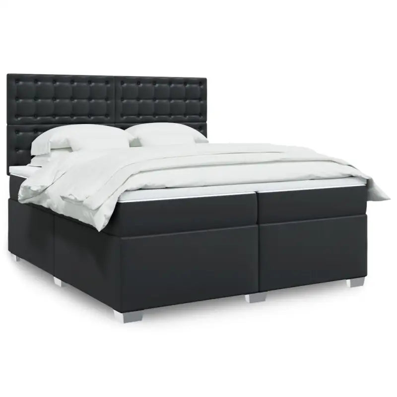 Wit materiaal boxspring met hoogte verstelbaar en massief grenenhout - Zwart / 200 x 200 cm / knoppwn - Bedden &