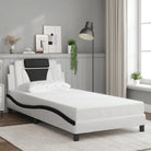 Zwart bedframe met hoofdeinde en multiplex lattenbodem voor comfortabel slapen - Wit en zwart / 100 x 200 cm - Bedden &