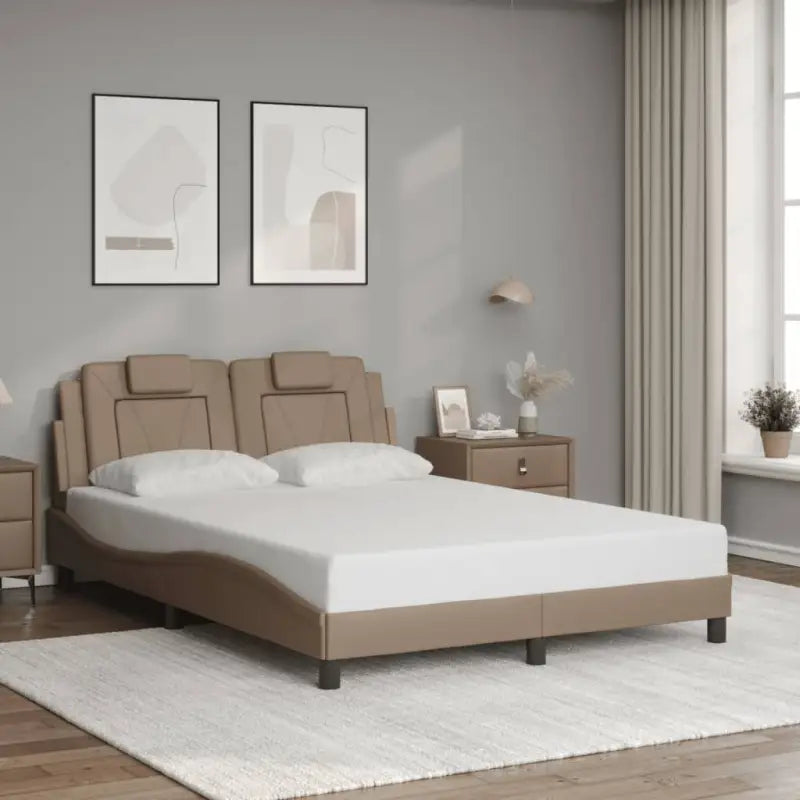 Zwart bedframe met hoofdeinde en multiplex lattenbodem voor comfortabel slapen - Cappuccino / 120 x 200 cm - Bedden &