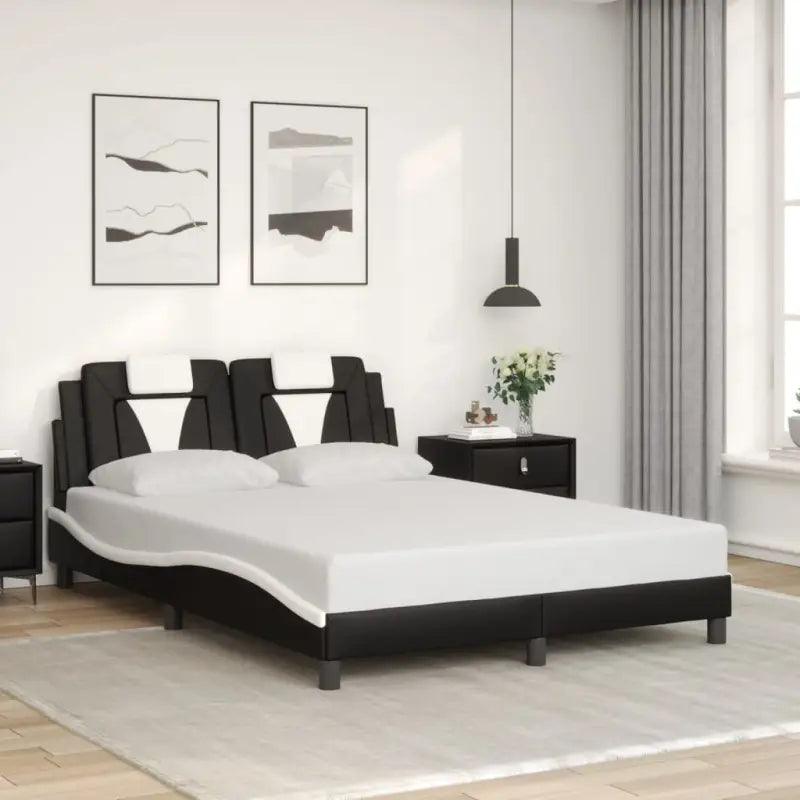 Zwart bedframe met hoofdeinde en multiplex lattenbodem voor comfortabel slapen - Zwart en wit / 140 x 200 cm - Bedden &