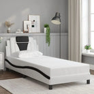 Zwart bedframe met hoofdeinde en multiplex lattenbodem voor comfortabel slapen - Wit en zwart / 90 x 190 cm - Bedden &