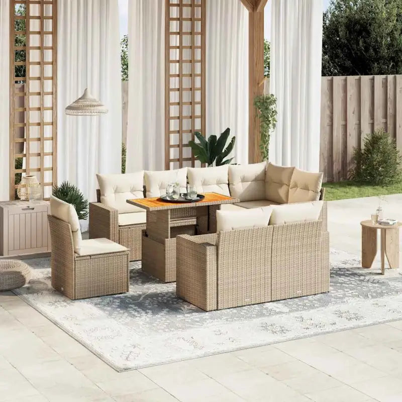 Zwart gepoedercoat stalen loungeset met waterdichte tas voor buiten - beige en crèmekleurig / 5x hoek + 3x midden