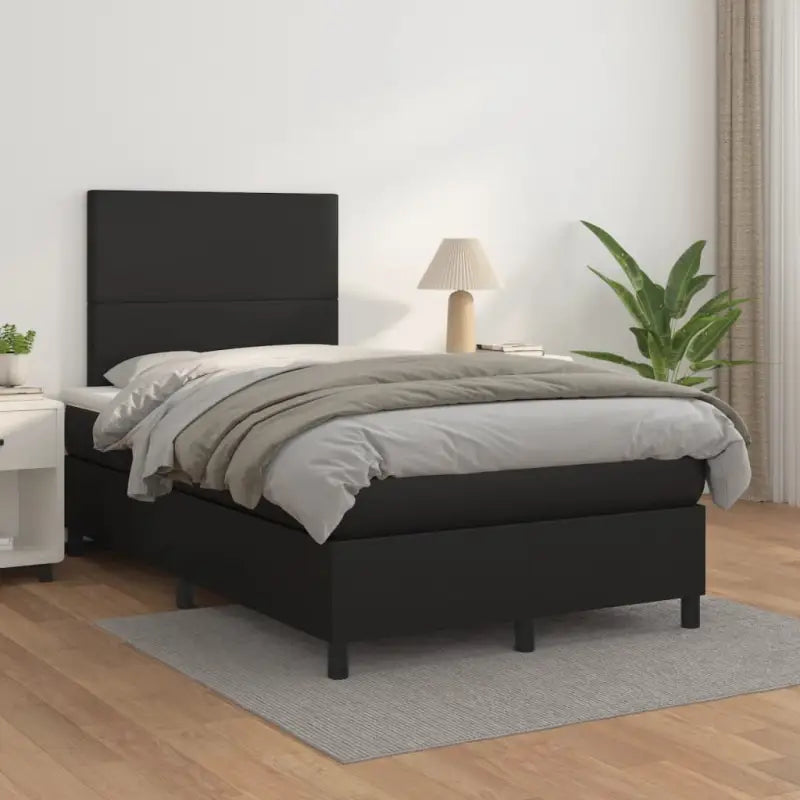Zwart Kunstleer Boxspringbed met schuim vulling en ideale afmetingen - Zwart / 120 x 200 cm / Effen ontwerp - Bedden &