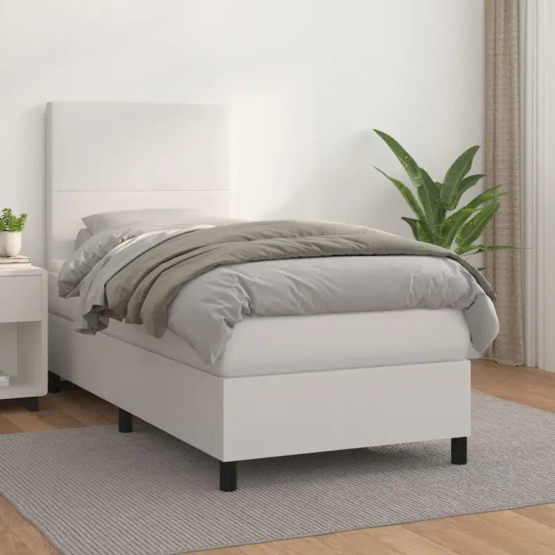 Zwart Kunstleer Boxspringbed met schuim vulling en ideale afmetingen - Wit / 100 x 200 cm / Effen ontwerp - Bedden &