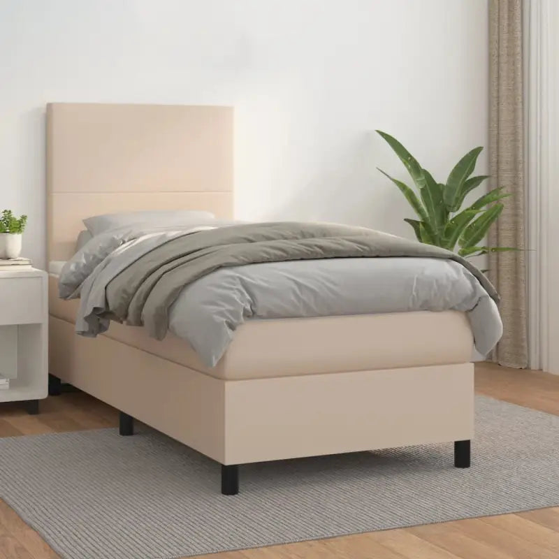 Zwart Kunstleer Boxspringbed met schuim vulling en ideale afmetingen - Cappuccino / 80 x 200 cm / Effen ontwerp